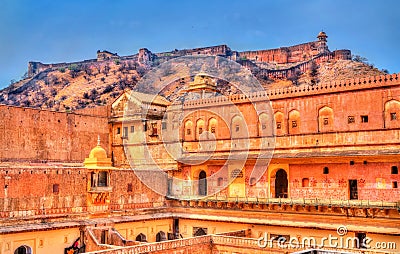 View of Amer and Jaigarh Forts in Jaipur - Rajasthan, India Stock Photo