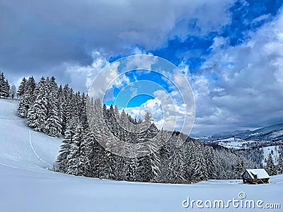 The view of Amphitheater of Transylvania in winter time Stock Photo