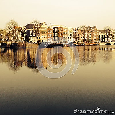 View of the Amstel canal in Amsterdam, the Netherlands Editorial Stock Photo