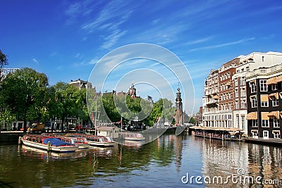 View on Amstel river in amsterdam. Stock Photo