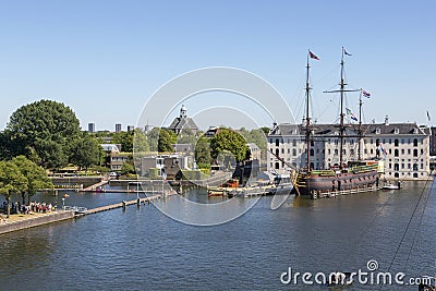 View of Amsterdam from the roof of the NEMO museum building. Editorial Stock Photo