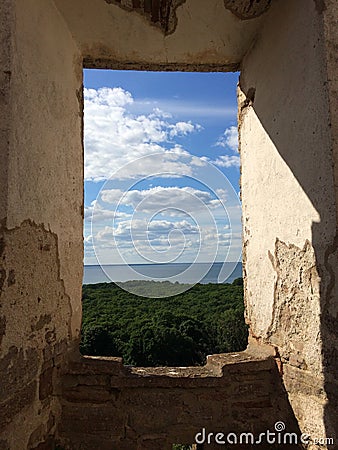 View from an ancient castle window Stock Photo