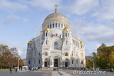 View of the ancient Cathedral of St. Nicholas the Wonderworker. Kronstadt Editorial Stock Photo