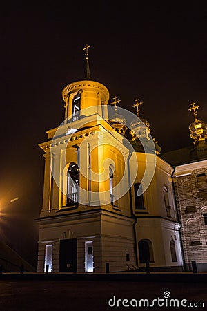 View of the ancient Church of the Saviour at Berestovo in the center of Kyiv at night. Ukraine Stock Photo