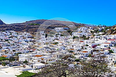 View of the ancient city of Lindos Stock Photo