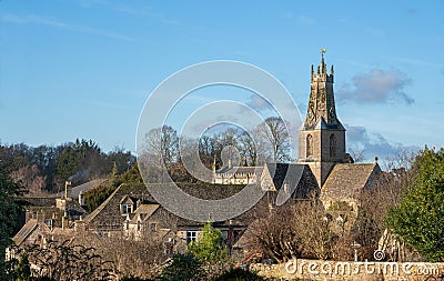 View of the ancient market town of Minchinhampton near to Stroud in The Cotswolds. Stock Photo