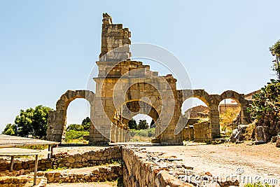 View ancient roman city of Tindarys, Stock Photo