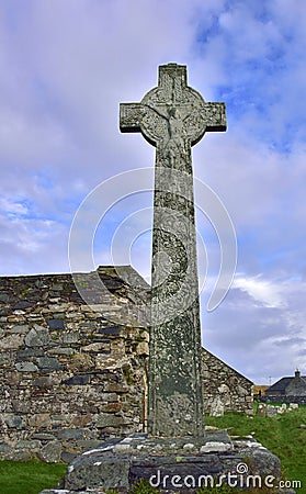 Cross of Historic Priory of Scottish Inner Hebridean Island Stock Photo