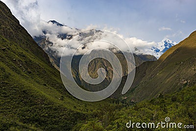 View of the Andes Mountains along the Inca trail in the Sacred Valley, Peru Stock Photo