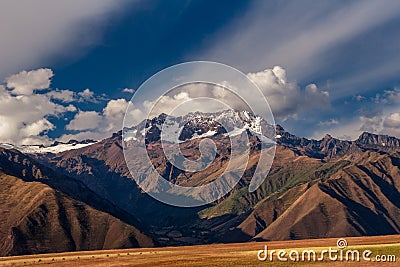 View on the Andes mountains near the Cusco city in Peru. Mountain peak covered with snow Stock Photo