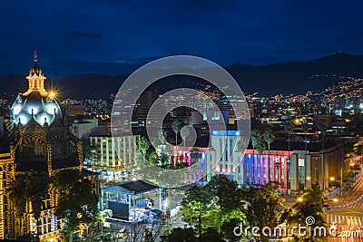View of the Antioquia Museum at night Stock Photo