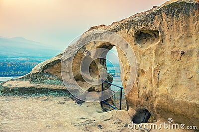 View at Antique cave city Uplistsikhe Stock Photo