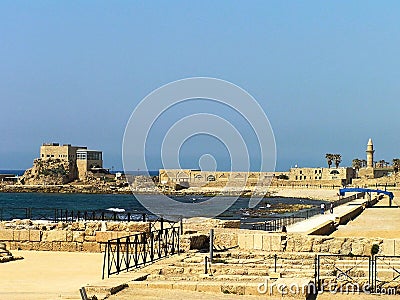 View of the antique port of the ancient city of Caesarea, Israel Stock Photo