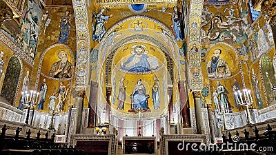 Interior of the Palatine Chapel, an architectural masterpiece of Italy in Palermo on the island of Sicily, Italy Editorial Stock Photo
