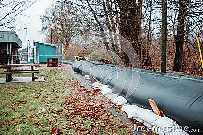 View of Aqua Dam, Inflatable dam, water inflated flood barrier Stock Photo