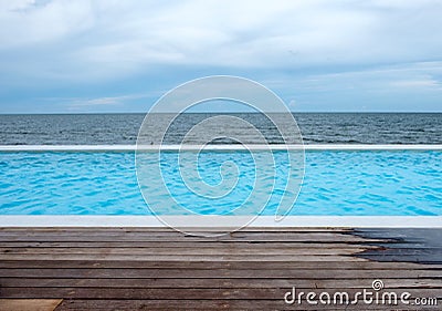 View of aqua pool and natural sea Stock Photo