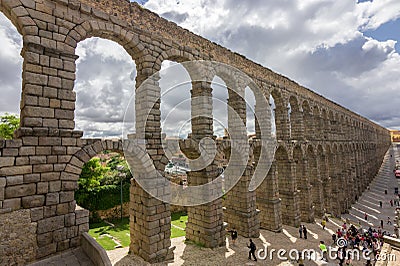 View of the aqueduct of Segovia Spain Editorial Stock Photo