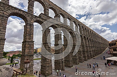 View of the aqueduct of Segovia Spain Editorial Stock Photo