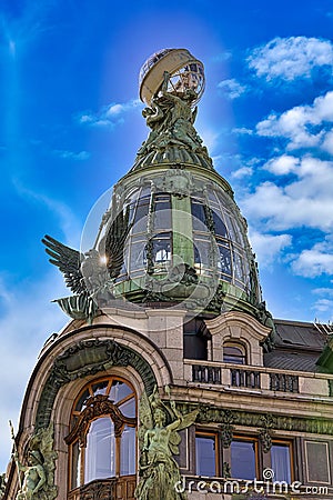 View of architectural details of famous Singer House Building in St. Petersburg Editorial Stock Photo