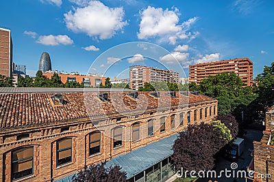 A view of area of Poblenou, old industrial district converted into new modern neighbourhood in Barcelona, Spain Stock Photo