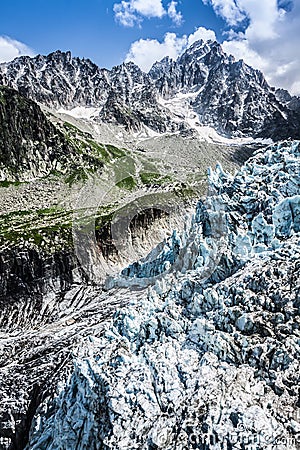 View on Argentiere glacier. Hiking to Argentiere glacier with th Stock Photo