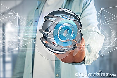 Arobase symbol displayed in a sliced sphere - 3D rendering Stock Photo