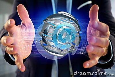 Arobase symbol displayed in a sliced sphere - 3D rendering Stock Photo