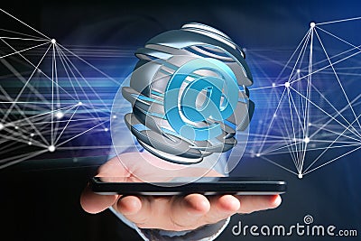 Arobase symbol displayed in a sliced sphere - 3D rendering Stock Photo