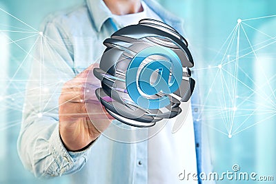 Arobase symbol displayed in a sliced sphere - 3D rendering Stock Photo