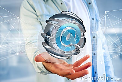 Arobase symbol displayed in a sliced sphere - 3D rendering Stock Photo