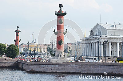 View of the arrow of Vasilevsky island. Stock Photo