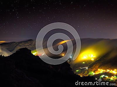 View of Artenara village by night, Gran Canaria, Spain Stock Photo