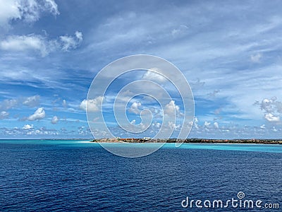 A view of the Aruba coastline from a cruise ship coming into port Stock Photo