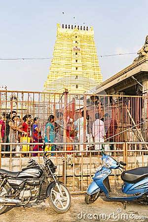 View of Arulmigu Ramanathaswamy yellow Temple in Rameshwaram. Editorial Stock Photo