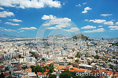 View of Athens roofs and Mount Lycabettus,Gr Stock Photo