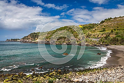 View on Atlantic Ocean coast near Ponta Delgada city on Sao Miguel island, Azores, Portugal Stock Photo