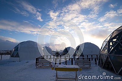 view of the Aurora Village Stock Photo