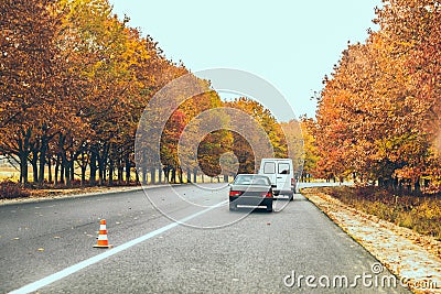 view of autumn highway fall season Stock Photo