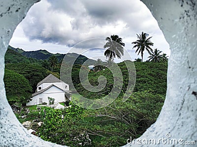 a view on Avarua from the bell tower of the Christian Church of the Cook Islands, Rarotonga Island Editorial Stock Photo