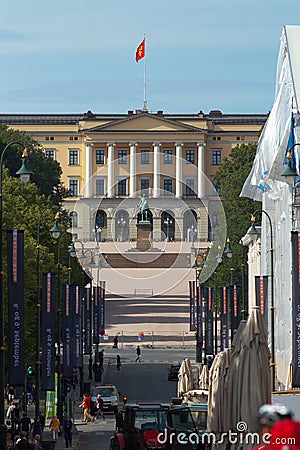 Avenue in Oslo with Royal Palace on Backgrouund, Norway Editorial Stock Photo