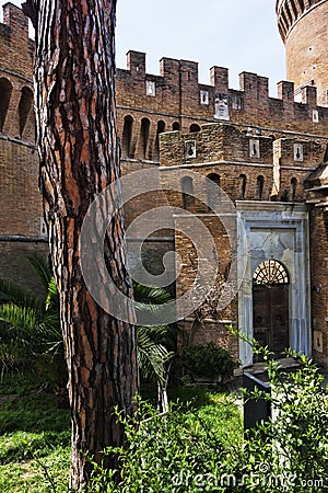 View of the backyard and entrance of the castle of Giulio II Stock Photo