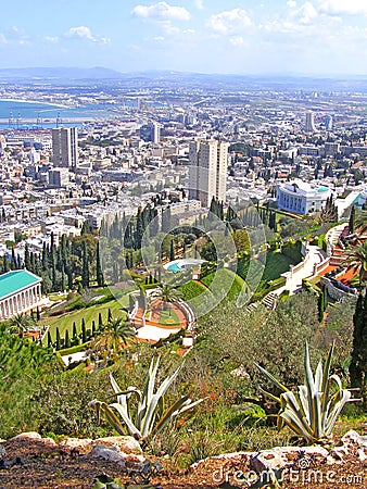 View on the Bahai gardens and Haifa, Israel Editorial Stock Photo