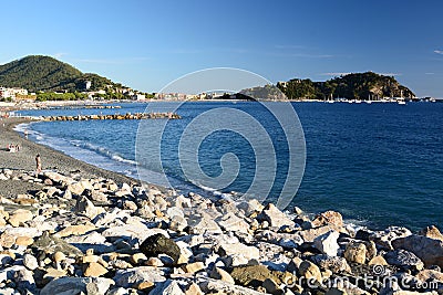 View of Baia delle Favole at summer. Sestri Levante. Liguria, Italy Editorial Stock Photo