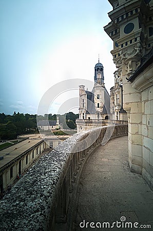 Chambord medieval castle, view from the balcony, castle terrace Stock Photo