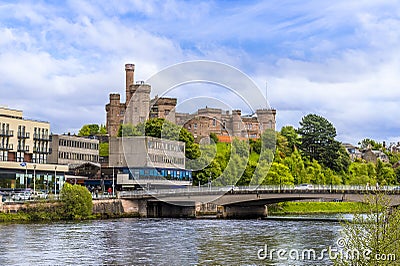 A view from the banks of the River Ness towards castle in Inverness, Scotland Editorial Stock Photo