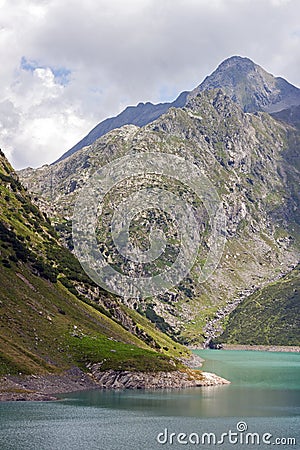 A view of Barbellino artificial lake, Valbondione, Stock Photo