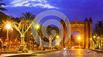 View of Barcelona. Arc del Triomf in night Stock Photo