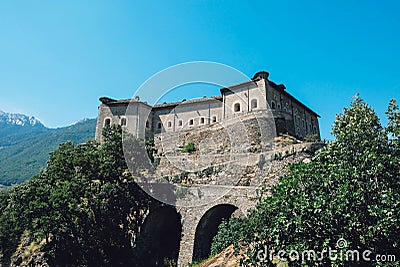 View of Bard Fort, a tourist attraction in the Aosta Valley Stock Photo