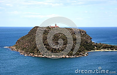 View of Barrenjoey Lighthouse on the top of Barrenjoey Head Stock Photo