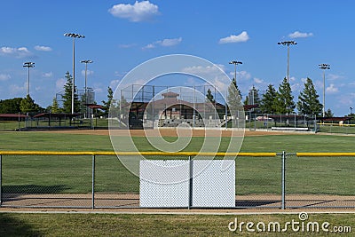 View of a baseball field from beyond centerfield Stock Photo